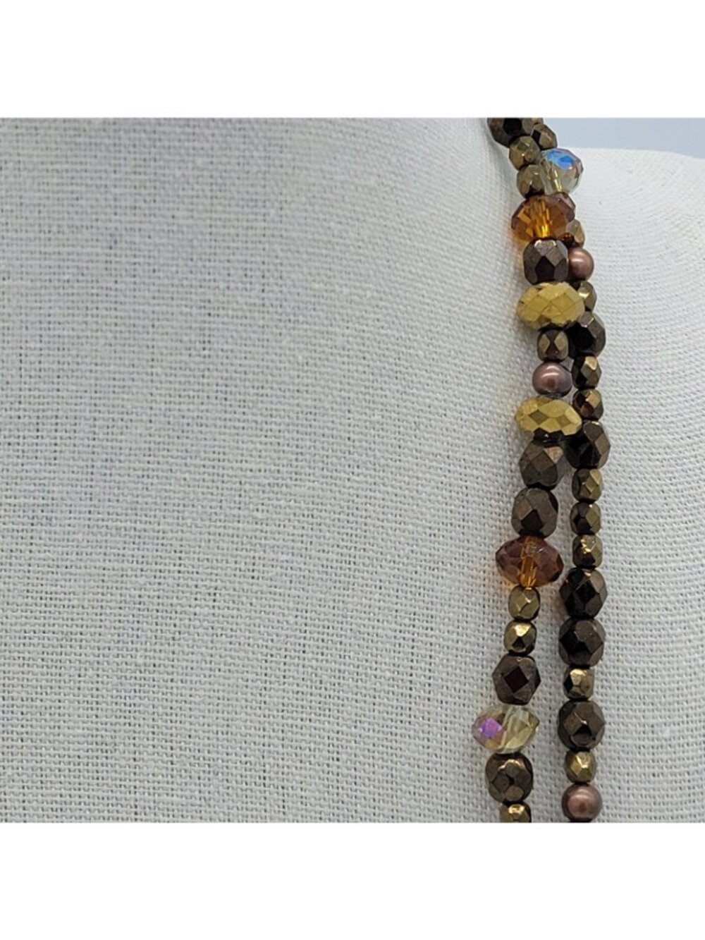 Infinity Beaded Strand Necklace Shades Of Brown & Gold Chinese Crystal Czech 43" - Picture 5 of 7